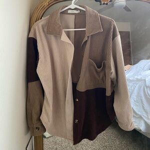 Brown Color Block Shacket